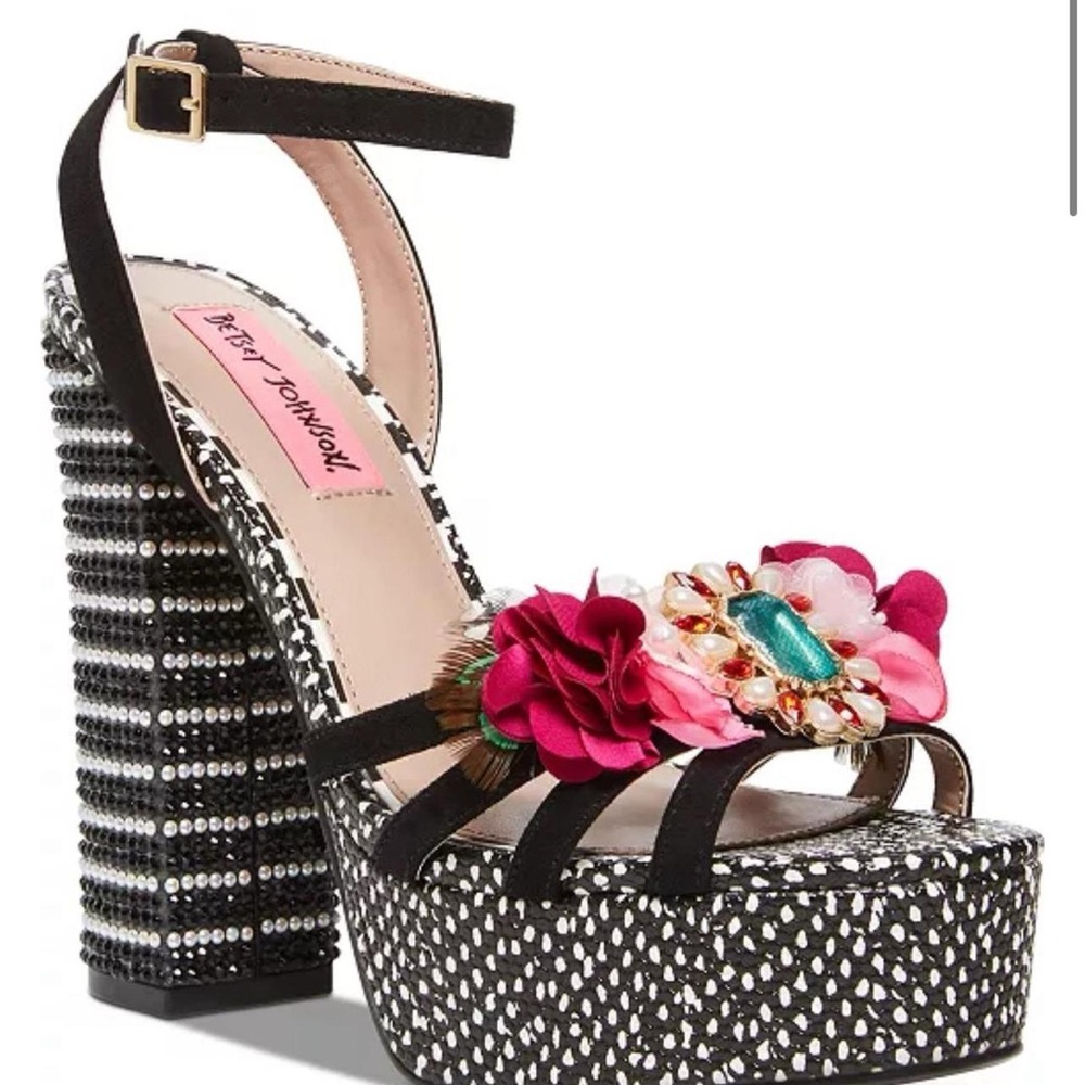 Betsey Johnson Black and Pink Floral Platform Heels